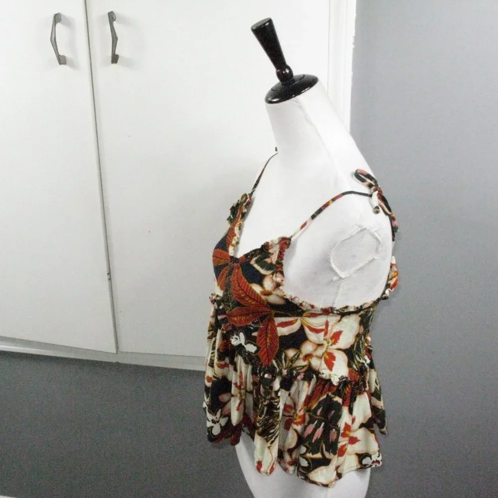 Patrons of Peace Black/Orange Floral Cropped Blouse Size XS - Picture 2 of 4